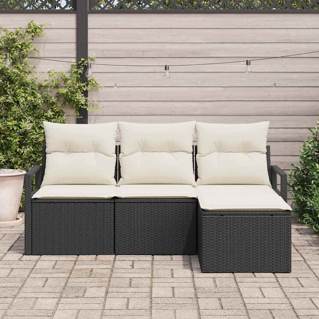 Garten-Sofa-Set mit Kissen mit Speicher 4 pcs Schwarz und Creme